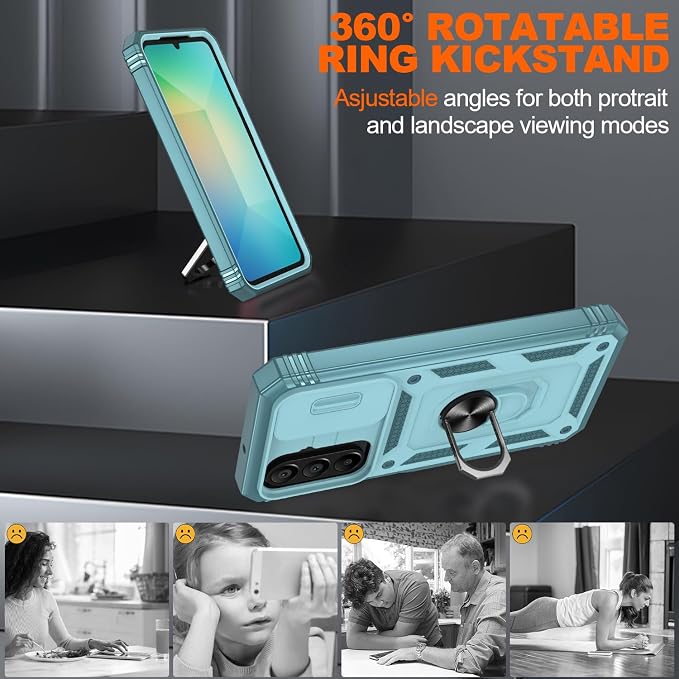 Gritup for Galaxy A26 Phone Case: Samsung-A26-Phone Case with Screen Protector*2 | Magnetic Stand & Slide Camera Cover, Shock Proof Military-Grade para Galaxy A 26 Cover, Green - Image 7