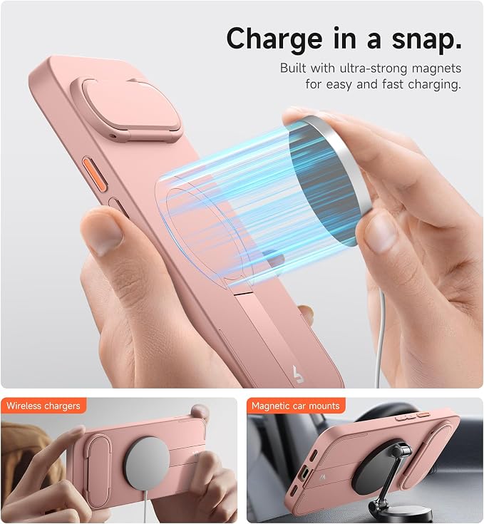 SURITCH for Google Pixel 10/10 Pro Phone Case, Compatible with MagSafe, Protective Cover with Camera Cover & Adjustable Metal Kickstand for Pixel 10/10 Pro 2025 -Pink - Image 3