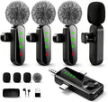 4 Packs Wireless Lavalier Microphone for iPhone Android Camera | Mini Clip-On Mic with Noise Reduction for 4-Person Video Recording, Interviews, Podcasts, YouTube, TikTok & Vlogging (Black) by Giconino