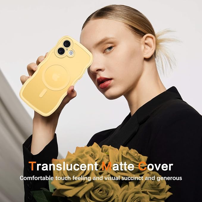 BENTOBEN Magnetic for iPhone 17 Case, Cute Wavy Full Camera Protection [Compatible with MagSafe] Translucent Matte Anti-Slip Bumper Women Girls Boys Protective Cover for 17 6.3", Yellow - Image 4