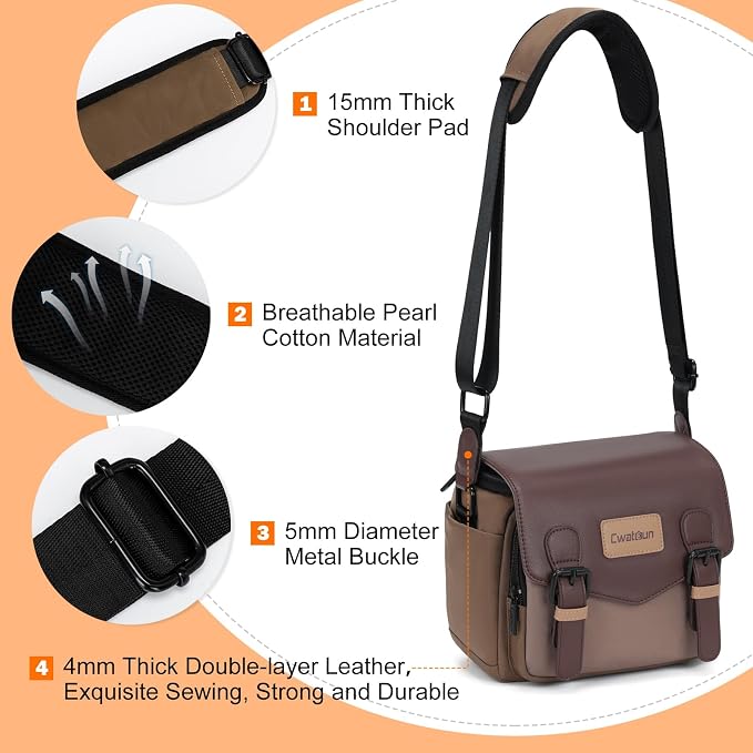 Cwatcun Compact Camera Sling Bag, Small Crossbody Case with Tripod Holder | Camera Messenger Bag, Photography Bag for Canon, Nikon, Sony, Fuji DSLR/SLR/Mirrorless, Lens.Fits 1DSLR+1lens - Image 6