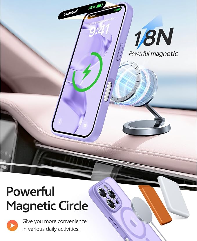 FNTCASE for iPhone 16 Pro Case, Fit for Magsafe, with Screen Protector | Full Camera Protection, Translucent Matte, 14FT Military Grade Drop Proof, Shockproof Protective Phone Cover, Light Purple - Image 3