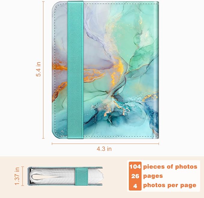 Fintie Mini Photos Album Book for 2x3 Inch Films - 104 Pockets Small Albums | For Fujifilm Instax Mini 13/12/11/99/40/Evo/Se/7+/Liplay Instant Camera, Photos Keepsakes, Kids Memory Book, Emerald Marble - Image 3