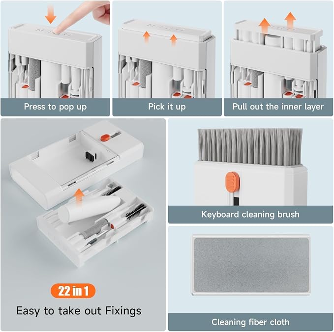 Laptop Cleaning Kit Keyboard Cleaner Brush, 22-in-1 Laptop Cleaner Tool | Multi-Function, for MacBook, Phone, Headphone, Earbuds, Camera Lens and Other Electronic Device, All-in-one with Upgrade - Image 7