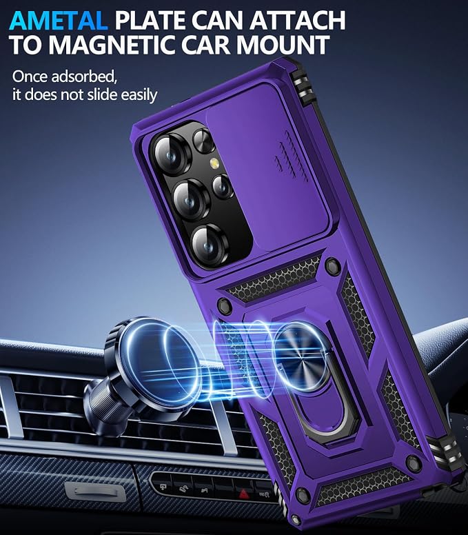 Taisairu for Samsung Galaxy S25 Ultra Case with Screen Protector & Slide Camera Lens Cover, Built-in Magnetic Ring Stand Shockproof Protective Phone Case for Samsung S25 Ultra Case (Purple) - Image 5