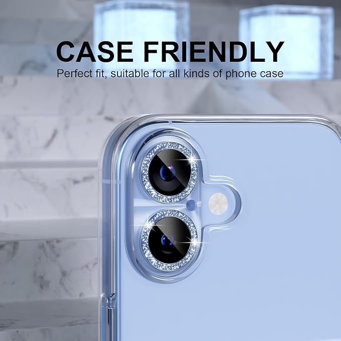 Choiche for iPhone 17 Camera Lens Protector, Light-Mist Blue | Bling Metal Camera Cover with 9H Tempered Glass Lens Screen Protector Accessories, Strong Adsorption, Case-Friendly - Image 4
