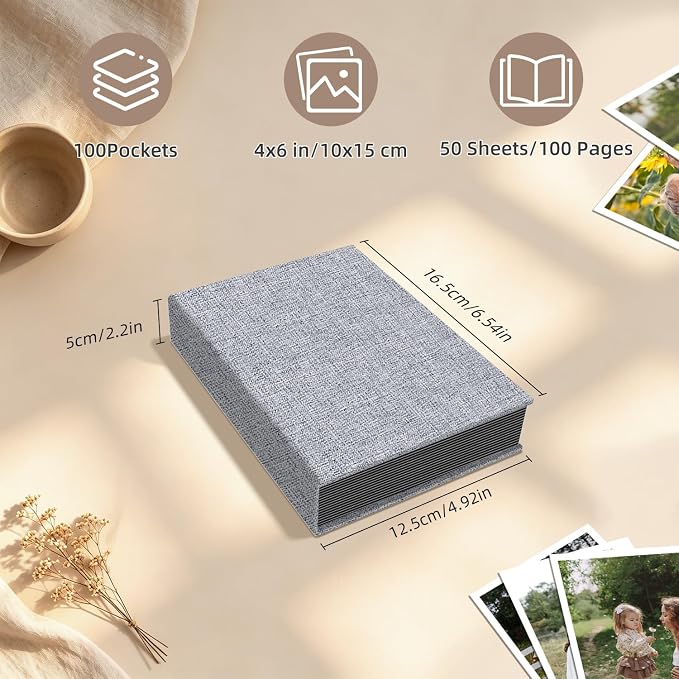 Popotop Photo Album 4x6 100 Pockets for Wedding Gifts,Linen Hardcover Picture Albums for Family Anniversary Baby Vacation Pictures - Image 3