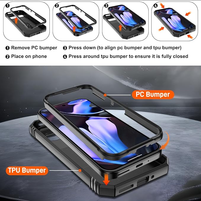 Gritup for Pixel 9 Pro XL Case Military-Grade Shockproof with Kickstand | with 2 PCS Screen Protector, Slide Camera Cover, Heavy Duty Outdoor Protection Funda para Pixel Pro 9 XL Phone Cover, Black - Image 4