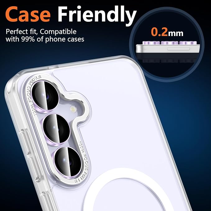 for Samsung Galaxy S25 FE Camera Lens Protector, Individual Metal Ring Tempered Glass Lens Cover, [Strong Adsorption] Scratch Resistant Ultra-Thin HD Clear Lens Cover, 1 Set-Purple Ring - Image 7