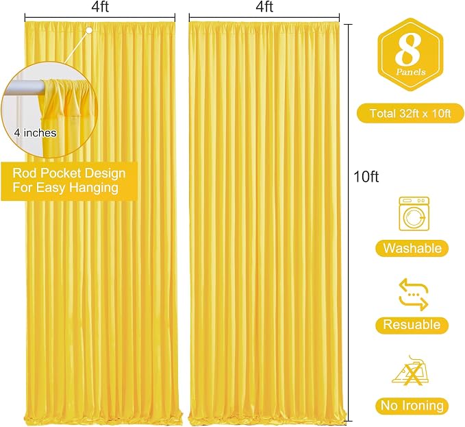 Yellow Backdrop Curtains-Wrinkle-Free Polyester Photography Drapes Party Curtain Background for Baby Shower Wedding Decorations- 32 X10FT (Yellow) - Image 3