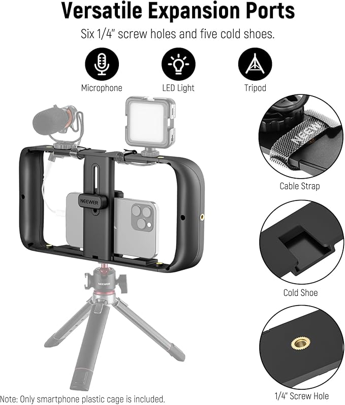 NEEWER Mobile Phone Video Rig, Mobile Phone Grip Stabiliser Cage | Cold Shoe, 1/4 Inch Thread, Video Recording Film Rig, Compatible with iPhone 16 15 Pro Max Plus 14 13 Mini X XS Max XR - Image 4