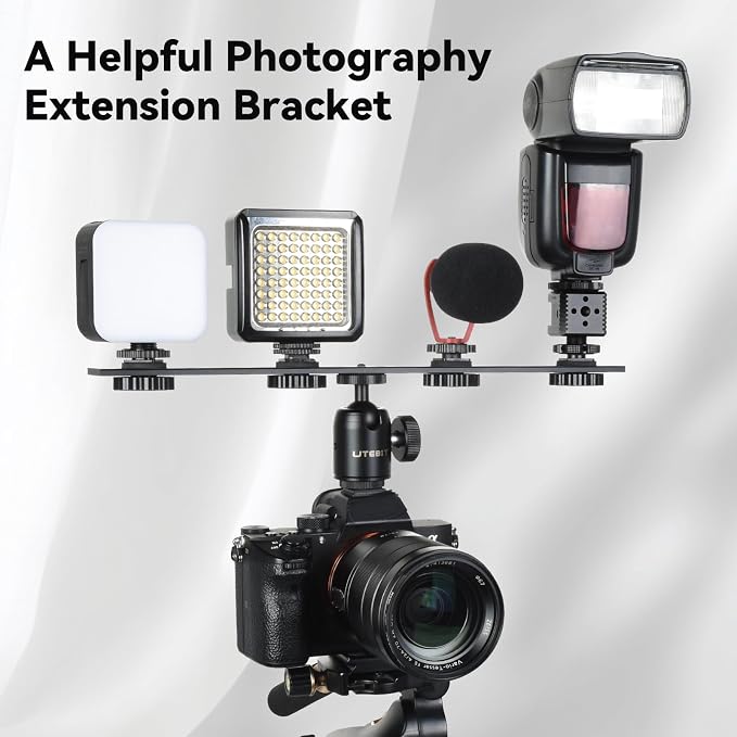 UTEBIT 2 Pack Straight Flash Mount, 1/4-3/8 Thread Hole Tripod Mount | 13 inch Flash Bracket with 1/4'' Hot Shoe, Long Dual Speedlite Bracket Extension Bar for DSLR Camera/LED Light/Microphone - Image 8
