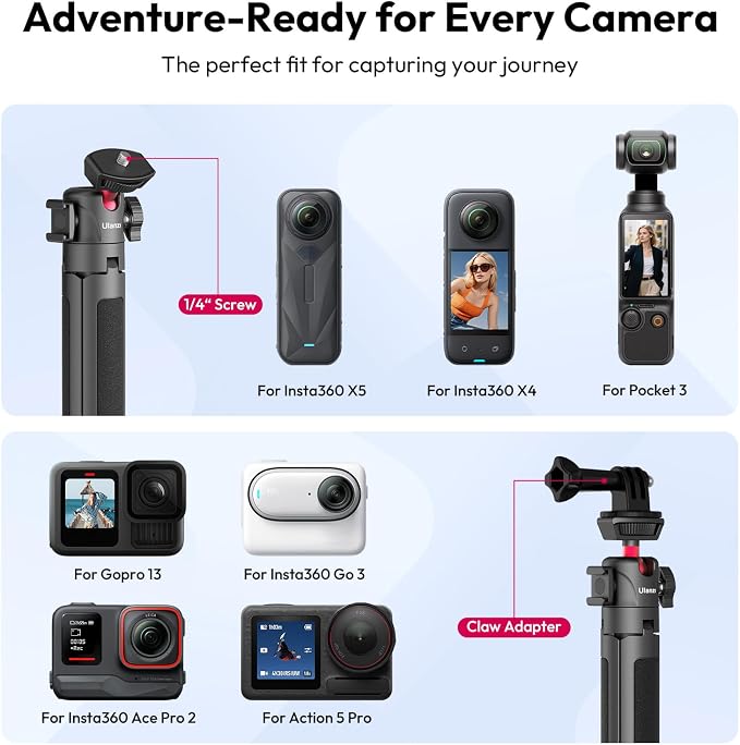 ULANZI MT-16 Extendable Mini Camera Tripod, 4 Levels Adjustment 360° Ball Head Cold Shoe Lightweight Portable Vlog Travel Selfie Stick Handle Grip Desktop Webcam Tripod for DSLR Action Camera - Image 3
