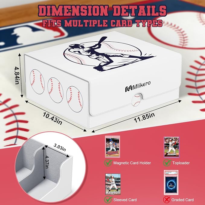 Mlikero Baseball Card Storage Box, Trading Card Storage Box Oversized Fits Toploaders, Magnetic Closure Sports Card Case for Baseball Cards (Holds 500+ Toploaders) - Image 5
