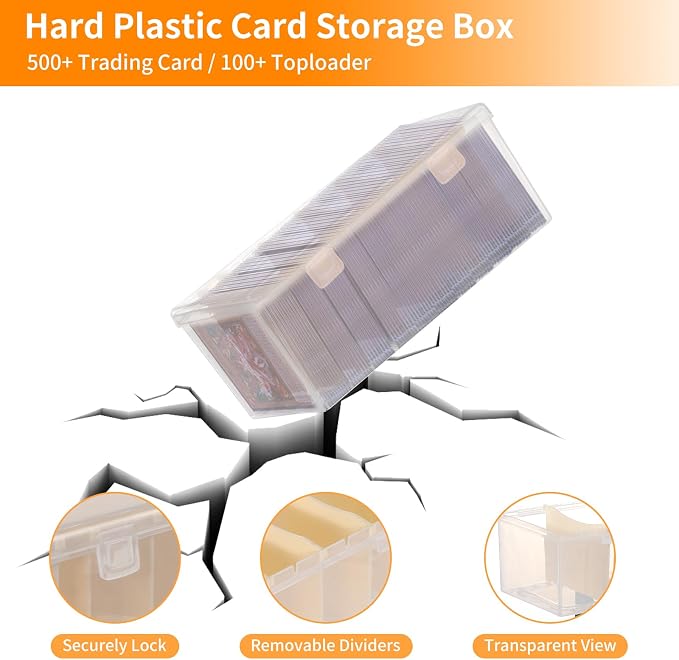 Trading Card Storage Box with 6 Dividers,Toploads Storage Box Plastic Baseball Card Storage Box for 500+ Sports Cards 100+ Top Loads for MTG Magic TCG Yugioh Playing Card Case Holder (2 Pack) - Image 4