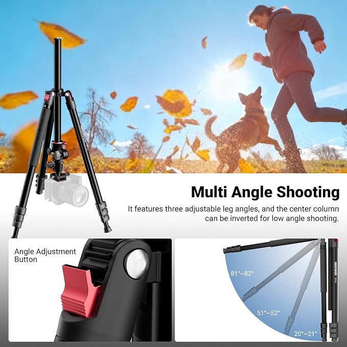 NEEWER 90 Inch Tall Overhead Horizontal Camera Tripod Monopod with Ball Head & Flexible Center Column, Metal DSLR Video Travel Stand, Arca Type QR Plate & Inverted Legs, Max Load 10 kg / 22 lbs, TP63 - Image 6