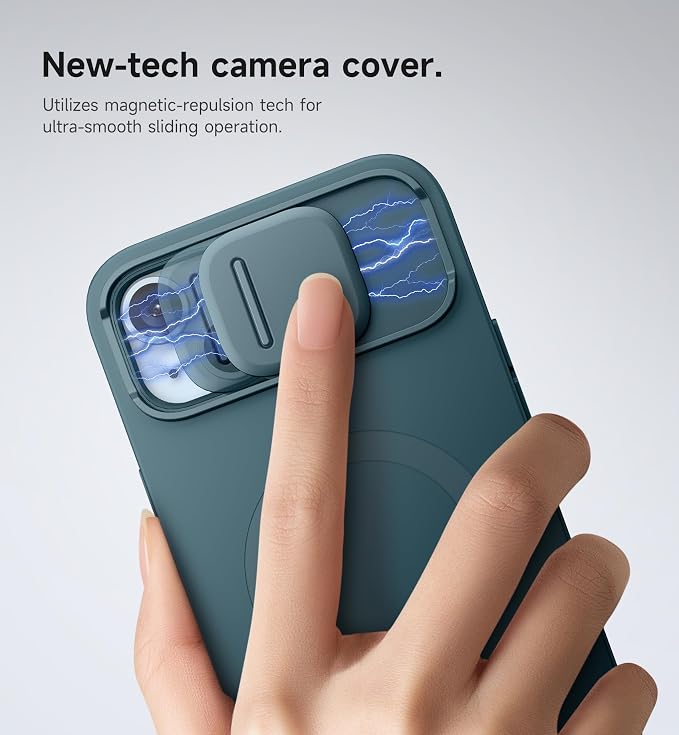 SURITCH for iPhone 14 Plus/15 Plus Case with Magnetic Camera Slide Cover and Adjustable Kickstand, Compatible with MagSafe, Shockproof Bumper Case Slim Protective Cover 6.7 Inch, Lake Green - Image 4
