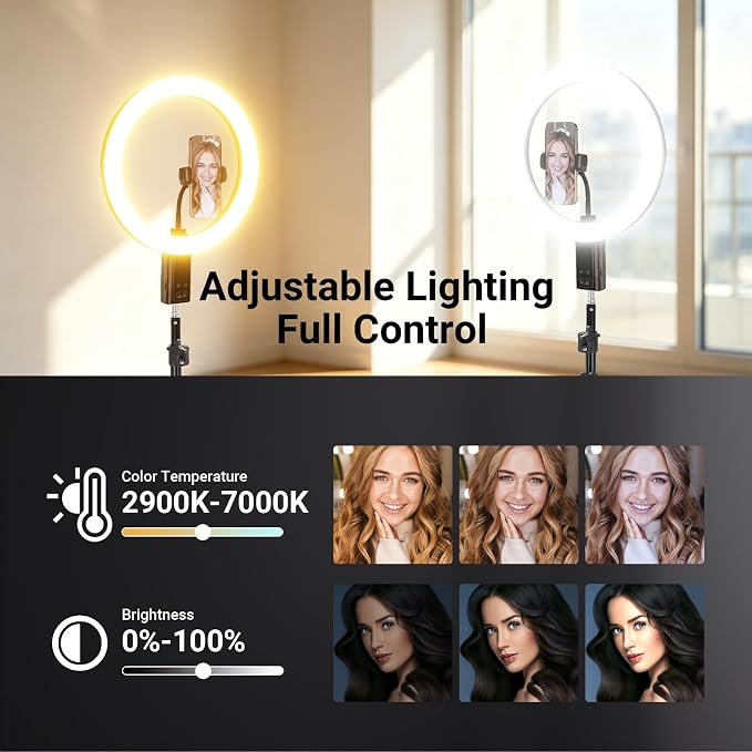 NEEWER 12" Selfie Ring Light with App Control/Remote/Tripod Stand, 3200mAh LED Bi Color CRI95 2900K-7000K Ringlight Circle Lighting Compatible with iPhone Vlog Makeup Studio Video Recording, RB12B - Image 3