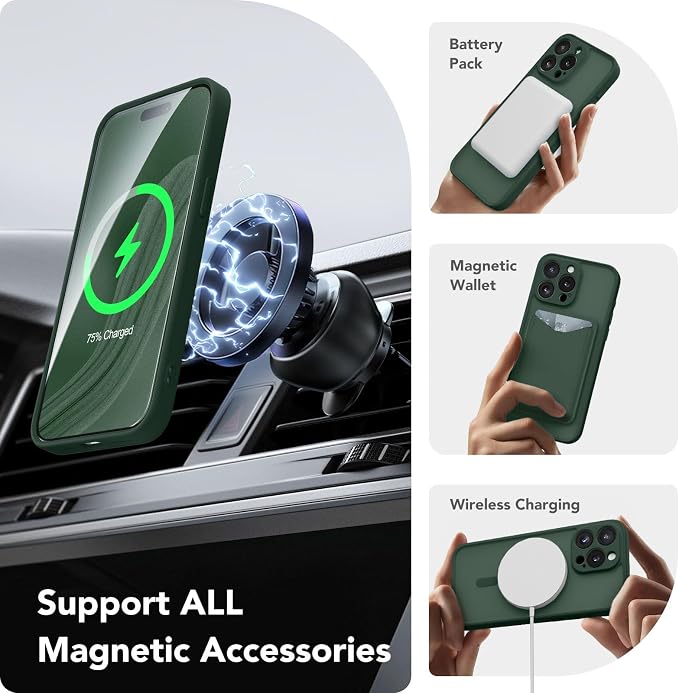 CAPRARO for iPhone 13 Pro Max Case, Compatible with MagSafe | Upgraded [Full Camera Protection] Shockproof Protective Slim Translucent Matte Magnetic Phone Case 6.7'', Deep Green - Image 3