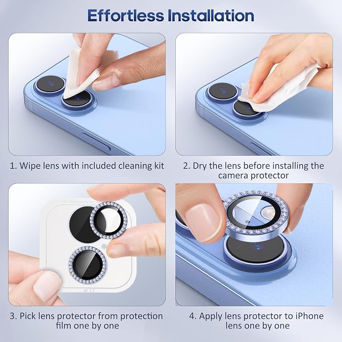 for iPhone 17 Camera Lens Protector Cover Bling Diamond, Blue | Individual Metal, 9H Hardness, Scratch Resistant, Shockproof, Drop Protection, Case Friendly, Stylish Accessories - Image 7