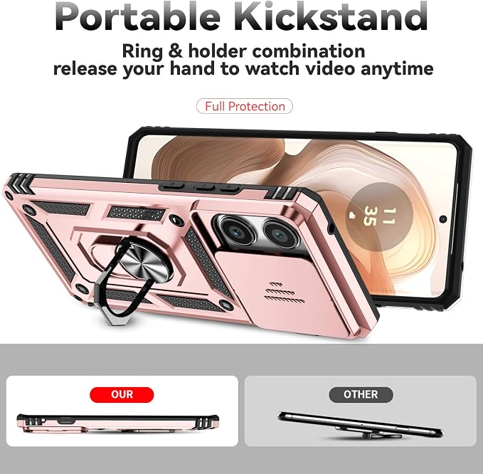 SunStory Compatible with Motorola Moto Edge 2025 Case with HD Screen Protector & Slide Camera Cover & Rotated Ring Kickstand, [Military-Grade] Phone Case for (Rosegold, Moto Edge 2025) - Image 2