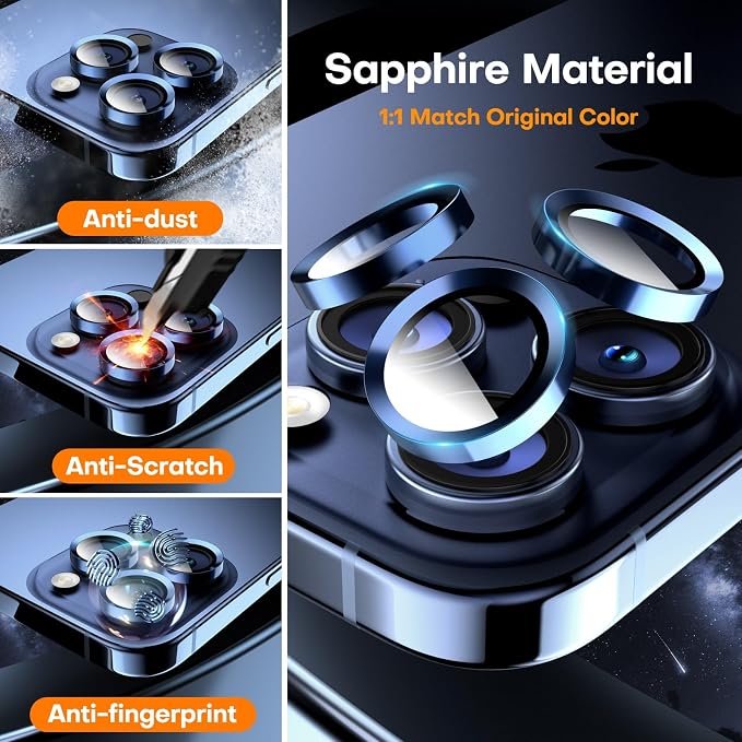 Camera Lens Protector for iPhone 15 Pro Max/15 Pro- Blue Titanium | 9H Tempered Glass, Metal Individual Camera Cover, Accessories, Anti-drop, Case Friendly, HD Clear, Anti-Scratch - Image 2