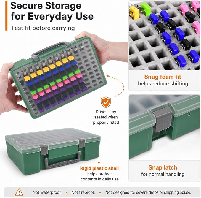 FULLCASE USB Flash Drive Case for SanDisk,for Samsung,for PNY,104-Slot | Hard Plastic Thumb Drive Organizer,for Lexar,for JOIOT,for SamData,for SIMMAX,Dual-size Removable Foam,Case Only Green - Image 5