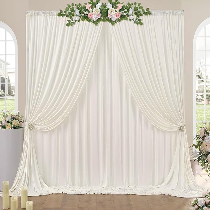 10ft x 10ft Wrinkle Free Ivory Backdrop Curtains for Parties, Polyester Photo Backdrop Drapes 2 Panels 5x10ft Background for Wedding Birthday Baby Shower Party by ENJOYYOURPARTY