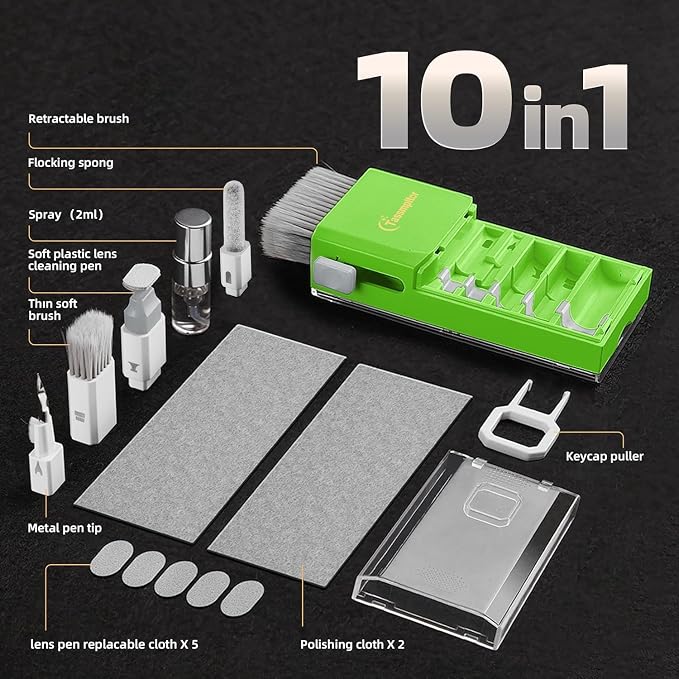 All-in-1 Keyboard Cleaner Laptop Cleaning Kit,Computer Screen-Safe Tools | MacBook iPad iPhone,Electronics Brush Tool for PC Camera Lens Earbuds,Deep Cleaning Spray Cloth, High-Density Soft Brush - Image 7