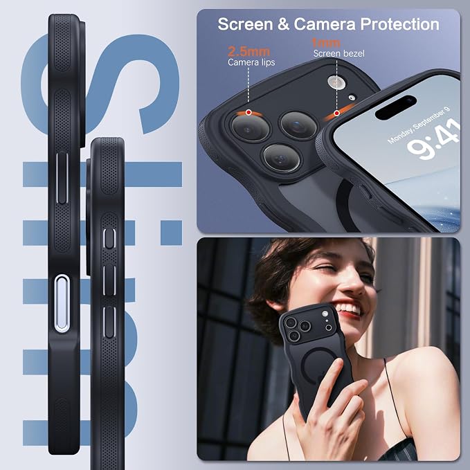 BENTOBEN Magnetic for iPhone 17 Pro Max Case, Cute Wavy [Full Camera Protection][Compatible with MagSafe] Matte Anti-Slip Bumper Women Girls Boys Protective Cover for 17 ProMax 6.9" 2025, Black - Image 6