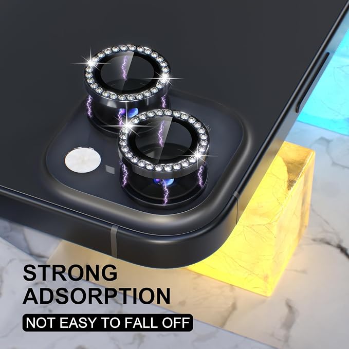 Choiche for iPhone 15/15 Plus Camera Lens Protector Bling, Diamond-Black | Ultra HD, 9H Tempered Glass Camera Cover Screen Protector Metal Individual Ring Decoration Accessories, 2-Lens, 6.1/6.7-inch - Image 6