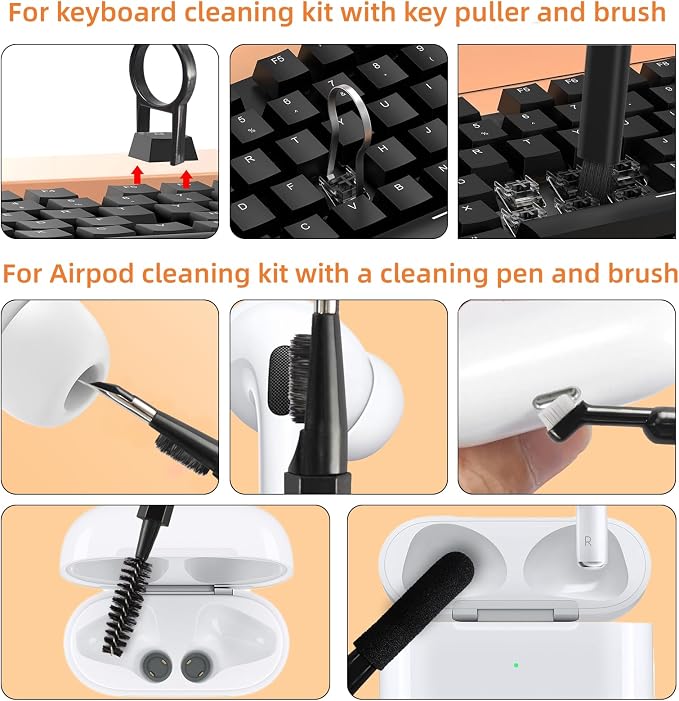 20-in-1 Laptop Phone Screen Earbud Cleaning Kit, Keyboard Cleaner Kit | Keyboard Cleaning Kit with Electronic Cleaning Brush Spray for Airpods Pro,iPad,iPhone Pro,Camera,Computer Cleaning (Black) - Image 2