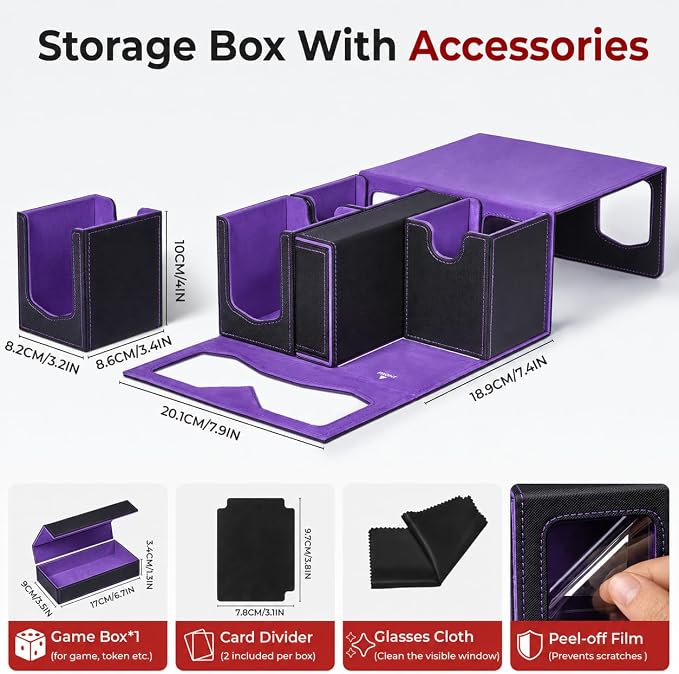 Fabmaker Deck Box Compatible with MTG, Large Capacity Trading Card Storage | Box for Comman-der, 5-in-1 Leather Magnetic Closure Card Box with Token Tray, Card Box Compatible with Magic the Gathering - Image 6