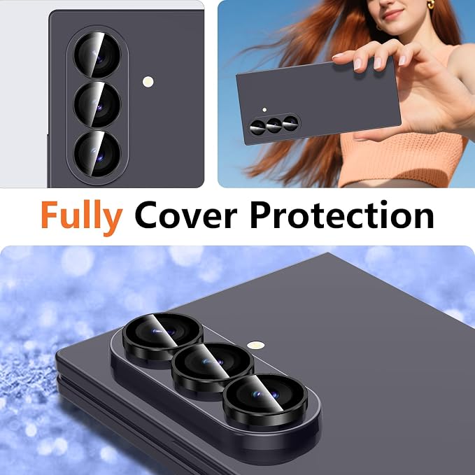 for Samsung Galaxy Z Fold 8 Ultra Camera Lens Protector, Individual Metal Ring Tempered Glass Lens Cover, [Strong Adsorption] Scratch Resistant Ultra-Thin HD Clear Lens Cover, 1 Set-Black Ring - Image 8
