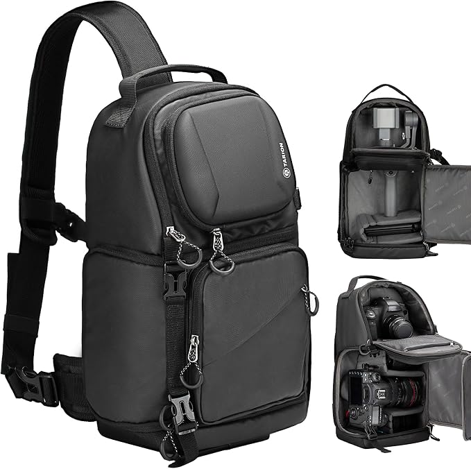 TARION Camera Sling Bag Compact Photography Shoulder Bag, Black TR-S | Hardshell, Side Access, Raincover, Tripod Holder, for Drone DSLR Mirrorless Cameras, for Travel Outdoor Videography by TARION