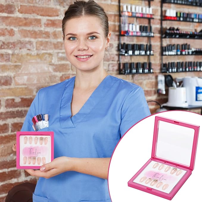 meekoo 30 Pcs Press on Nail Packaging Box with 90 Pcs Adhesive Double Sided Tape Artificial Nail Display Case Storage Container Box Acrylic Packaging Organizer for Home Salon Art (Rose Red) - Image 5