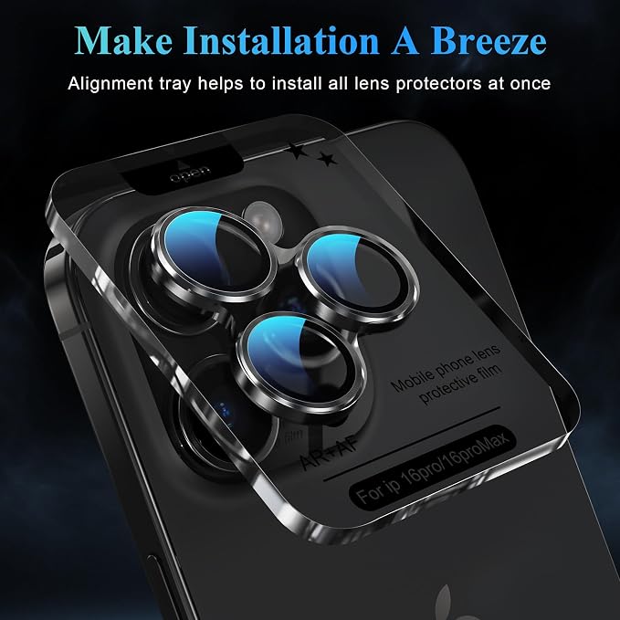 YWXTW Camera Lens Protector for iPhone 16 Pro/iPhone 16 Pro Max, [1 Step Installation Tray] Tempered Glass Screen Protector Metal Individual Camera Cover Accessories Case Friendly (Black Titanium) - Image 5