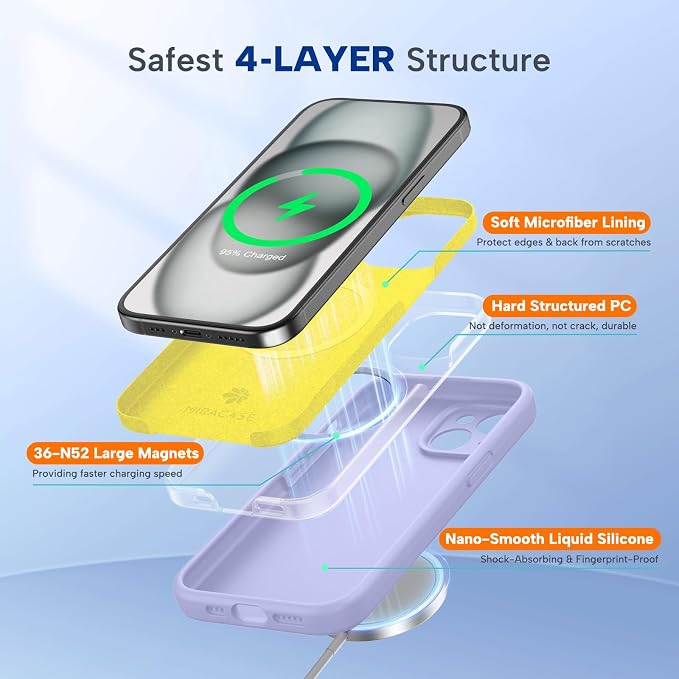 miracase Compatible with iPhone 15 Case, [Soft Anti-Scratch Microfiber Lining], Liquid Silicone Case Gel Rubber Shockproof Drop Protection Phone Case for iPhone 15, Light Purple - Image 2
