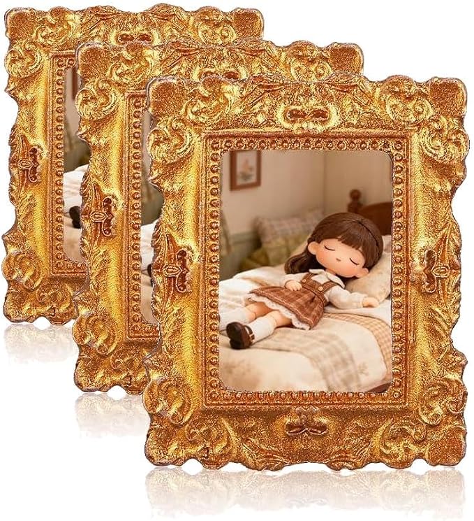 15pcs Mini Vintage Resin Picture Frame Antique Tiny Oval Rectangle Baroque Display Photography DIY Small Photo Frame for Home Decoration Miniature Landscape DIY Crafts (Gold) (Pack of 3) by SEWACC