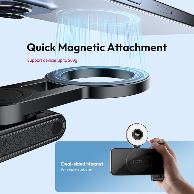 ULANZI JJ03 Magnetic Mini Tripod for Phone with Remote, 3-in-1 Pocket Selfie Stick Handle Grip, 360° Rotation Extendable Tripod Stand for iPhone Android Phones, for iPhone 17 16 15 14 13 12 Series - Image 4