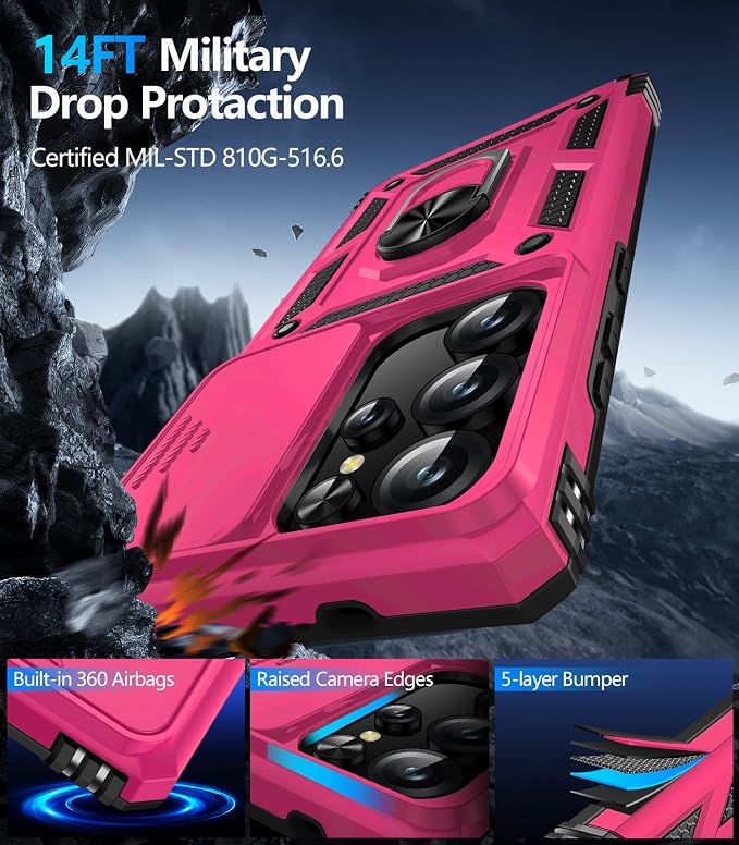 Taisairu for Samsung Galaxy S26 Ultra Case with Screen Protector & Slide Camera Lens Cover, Built-in Magnetic Ring Stand Shockproof Protective Phone Case for Samsung S26 Ultra Case (Hot Pink) - Image 4