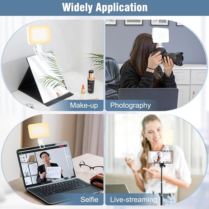 60 LED Portable Selfie Light Video Conference Lighting with Clip & Camera Tripod Adapter Rechargeable 2200mAh CRI 97+, 9 Light Modes for Phone iPhone Webcam Laptop Photo Makeup - Image 6