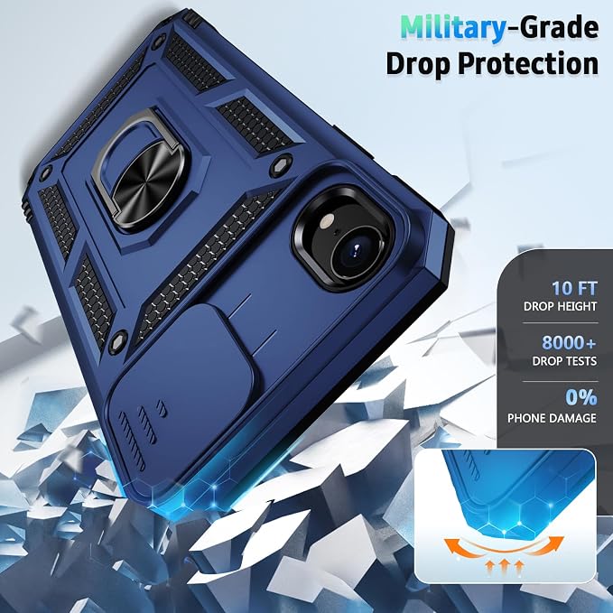for iPhone XR Case with Camera Lens Cover, HD Screen Protector, 10 FT Military Grade Drop Protection, Magnetic Ring Holder Kickstand Protective Phone Case, Navy Blue - Image 4