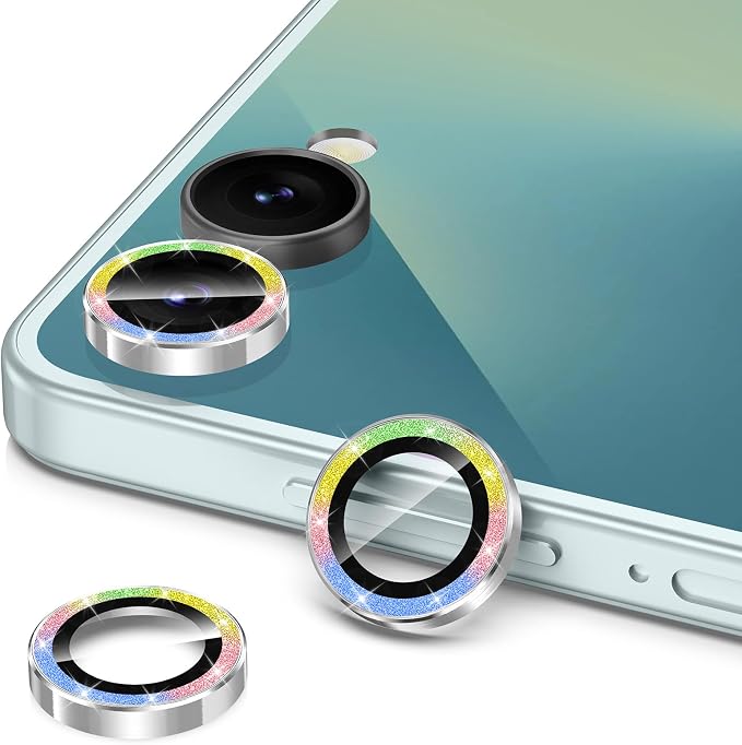 for Samsung Galaxy Z Flip 7 Camera Lens Protector, Individual Metal Ring Tempered Glass Lens Cover, [Strong Adsorption] Scratch Resistant Ultra-Thin HD Clear Lens Cover, 1 Set-Colorful Sparkly - Image 2
