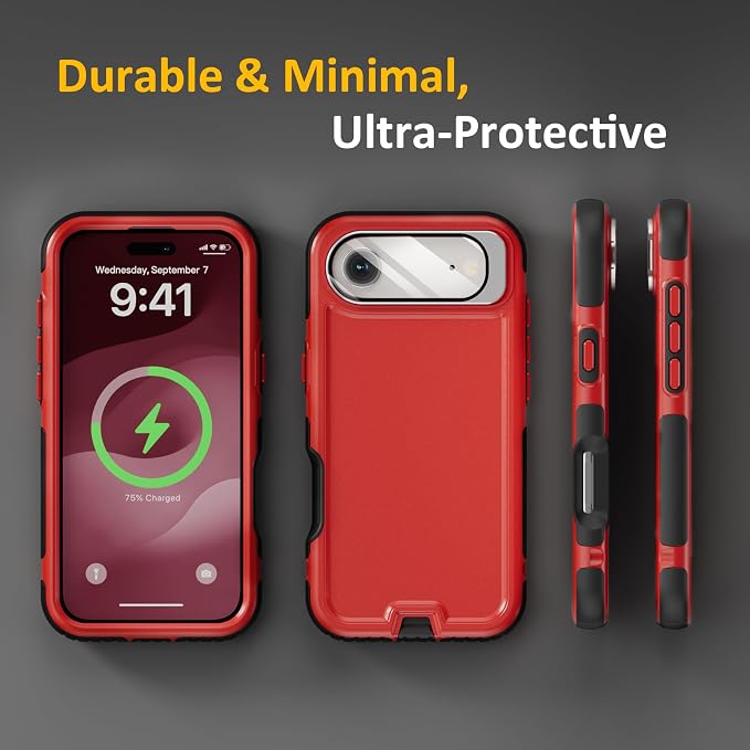 Follaroma Magnetic for iPhone 17 Air Case with Camera Cover Stand, Red,6.5" | Built-in Glass Camera Cover Stand,Compatible with MagSafe,Heavy Duty Shockproof Protective,Military-Grade Anti-DropDual Case - Image 8