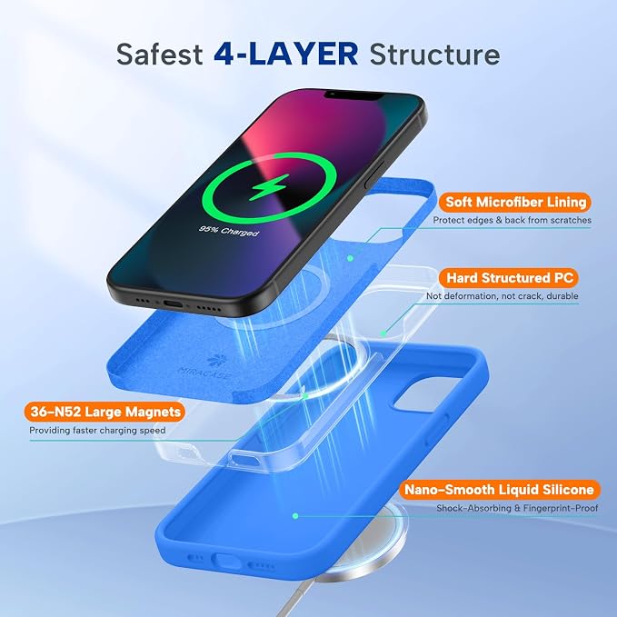 Miracase Silicone & Magnetic for iPhone 13 Case, Mediterranean Blue | Compatible with MagSafe, Soft Microfiber Lining, Premium Silicone Cover Shockproof Drop Protection Phone Case for 13 - Image 3