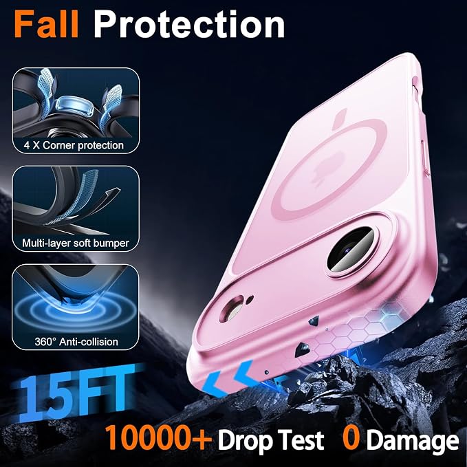 for iPhone Air Case with Privacy Screen Protector, Pink | Full Camera Protector, Magnetic, Compatible with MagSafe, Translucent Matte Phone Cover for iPhone 17 Air Case Women Girls - Image 6