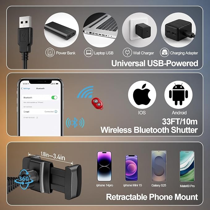 EMART 10'' Ring Light with 55'' Extendable Tripod Stand & Phone Holder | 16 RGB Colors Modes, 10 Dimmable Levels LED Circle Selfie Lights with Wireless Remote for Makeup, Streaming, YouTube, TikTok - Image 4