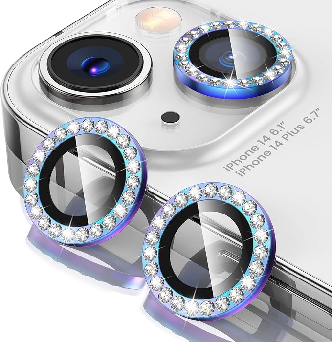 Tensea for iPhone 14/14 Plus Camera Lens Protector Bling, Camera Cover | 9H Tempered Glass Camera Screen Protector, Metal Individual Ring for iPhone14 6.1inch/ 14Plus 6.7inch, HD Clear, Easy Install by Tensea