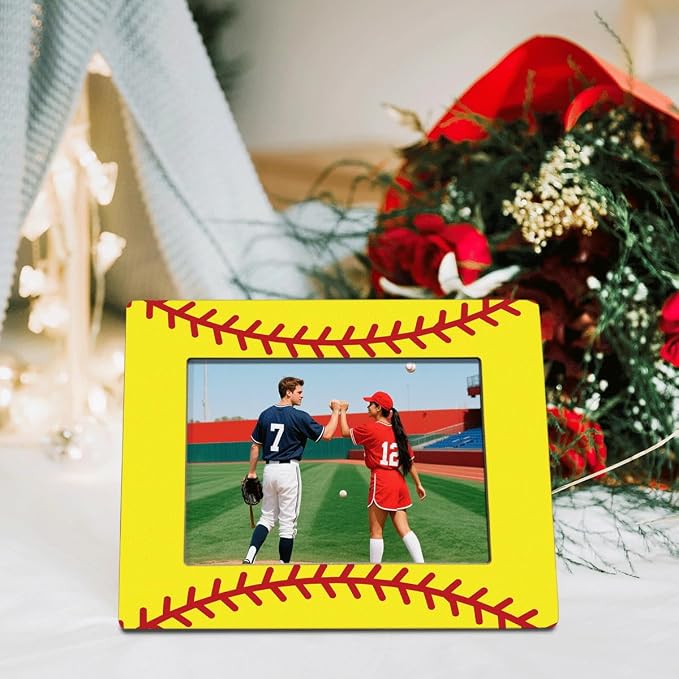 Softball Picture Frame, Softball Room Decor, Softball Decor Gift | A tabletop frame for favorite softball photos, ideal for bedroom desks, shelves, dressers, trophy displays and team tables. - Image 3